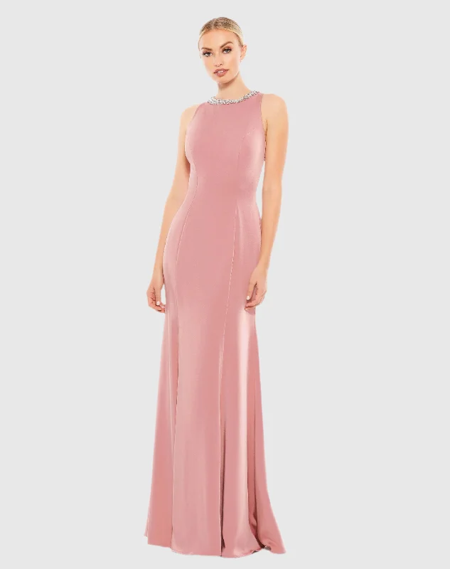 Plaid maxi dresses for fall fashion eventsPink Embellished Neck Trumpet Gown