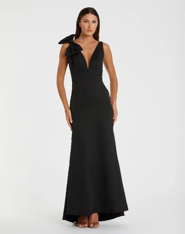 Plaid maxi dresses for fall fashion eventsBlack Sleeveless V Neck Bow Detail Mermaid Gown Plaid maxi dresses for fall fashion eventsBlack Sleeveless V Neck Bow Detail Mermaid Gown