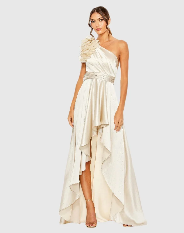 Maxi dresses with an empire waist for a flattering fit on all body typesNeutral Ruffled One Shoulder Cut Out Hi-Low Gown Maxi dresses with an empire waist for a flattering fit on all body typesNeutral Ruffled One Shoulder Cut Out Hi-Low Gown