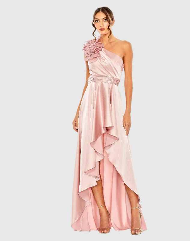 Maxi dresses with a ruched bodice for a more form - fitting and feminine shapePink Ruffled One Shoulder Cut Out Hi-Low Gown Maxi dresses with a ruched bodice for a more form - fitting and feminine shapePink Ruffled One Shoulder Cut Out Hi-Low Gown