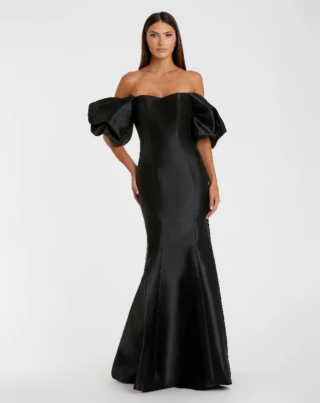 Polyester maxi dresses for easy - care and durabilityBlack Sweetheart Off The Shoulder Puff Sleeve Gown Polyester maxi dresses for easy - care and durabilityBlack Sweetheart Off The Shoulder Puff Sleeve Gown