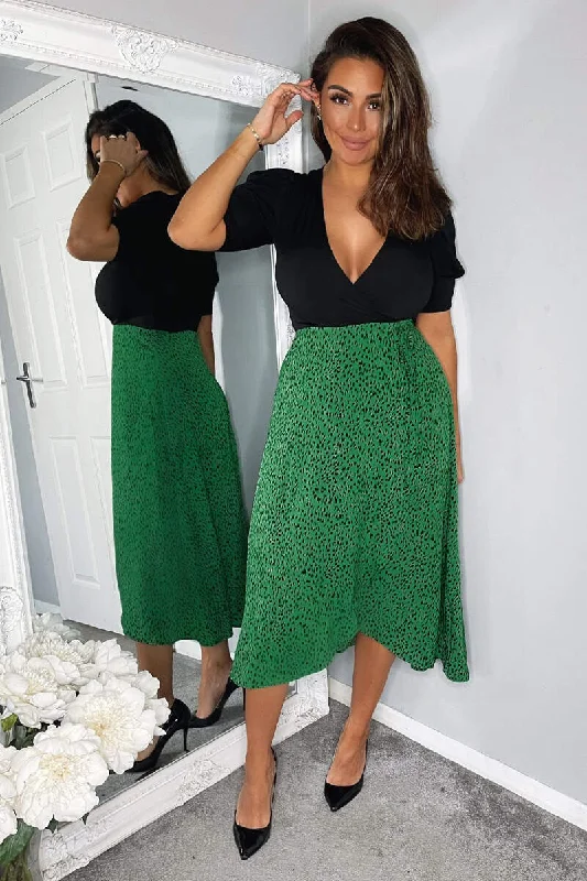 Maxi dresses with a button - down front for a classic lookAbbie Green and Black 2 in 1 Wrap Style Midi Dress