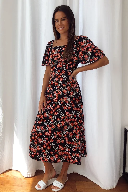 Maxi dresses with beaded embellishments for a fancy and luxurious eventAmy Red Floral Print Angel Sleeve Midi Dress Maxi dresses with beaded embellishments for a fancy and luxurious eventAmy Red Floral Print Angel Sleeve Midi Dress