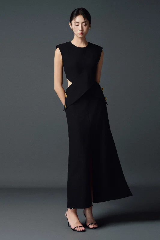 Velvet maxi dresses with long sleeves for winter weddingsBlythe Slit Cut-Out Polycotton Ankle Length Dress Velvet maxi dresses with long sleeves for winter weddingsBlythe Slit Cut-Out Polycotton Ankle Length Dress