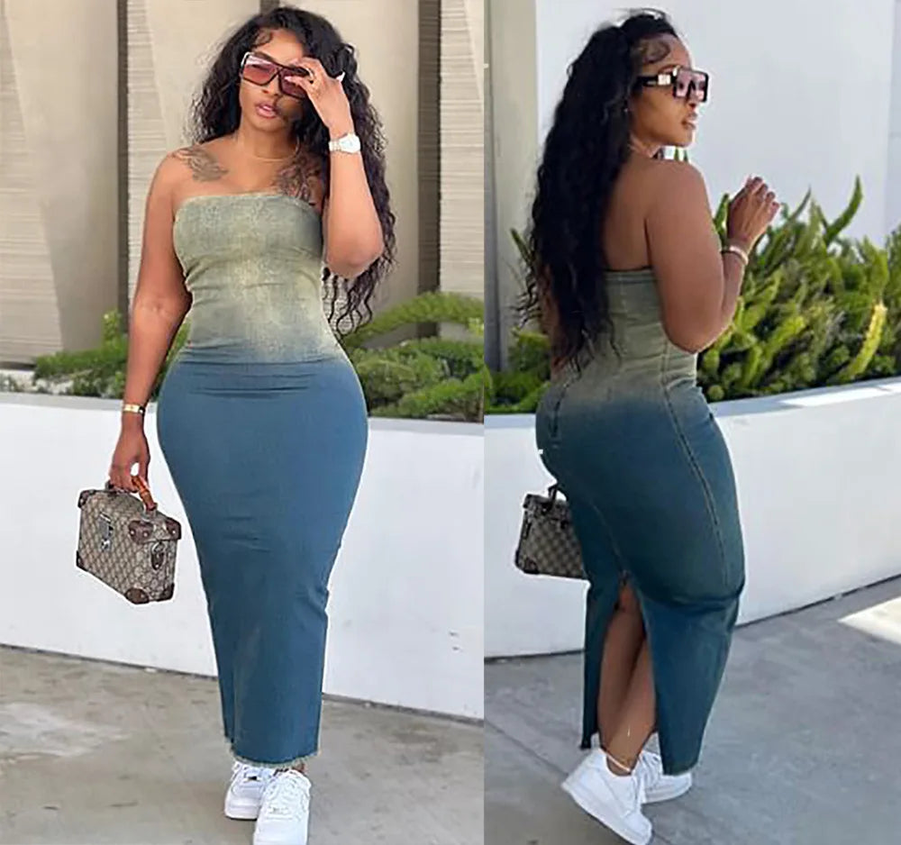Maxi dresses with a V - neckline for a flattering and elongating shapeBomblook ASDS125 Cami Sexy Gradient Wrap Dress For Women Modest Dress Maxi Dress
