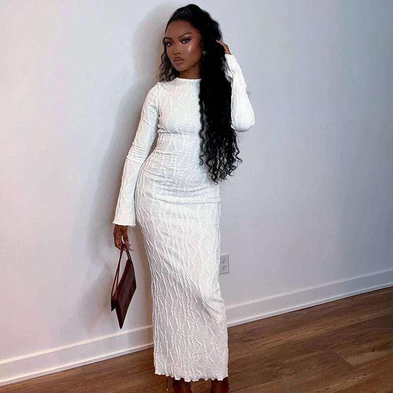 Maxi dresses with balloon sleeves for a vintage - inspired styleBomblook R23DS094 2023 Elegant New Fabric Winter Club Outfits Stripes Women Streetwear Dresses 2023 Long Maxi Dress