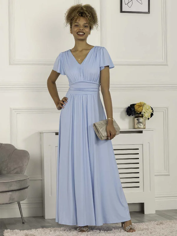 Plaid maxi dresses for fall fashion eventsCap Sleeve Jersey Maxi Dress, Light Blue