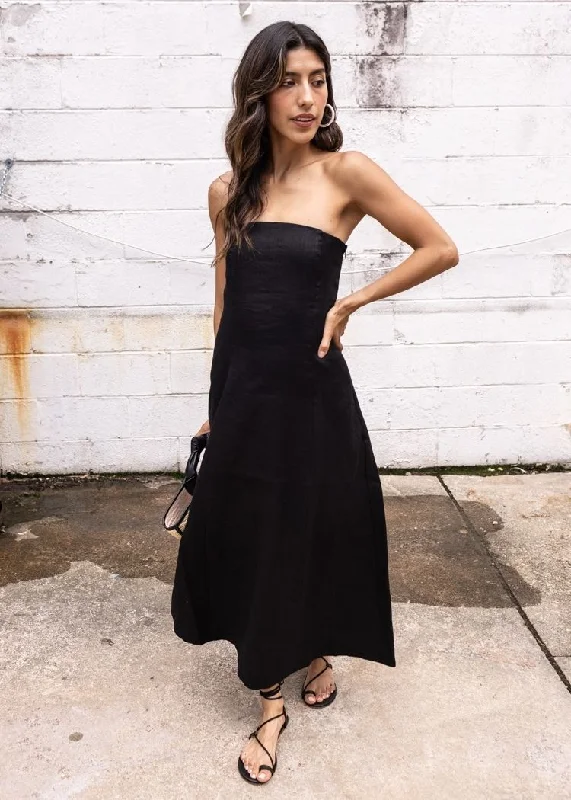 Maxi dresses with one - shoulder designs for a stylish and asymmetric lookCassie Linen Strapless Dress- Black Maxi dresses with one - shoulder designs for a stylish and asymmetric lookCassie Linen Strapless Dress- Black