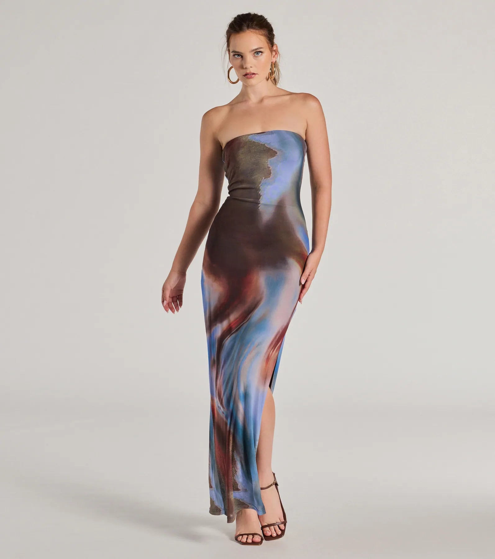 Leather maxi dresses for an edgy and bold appearanceChic Showstopper Abstract Print Mesh Maxi Dress