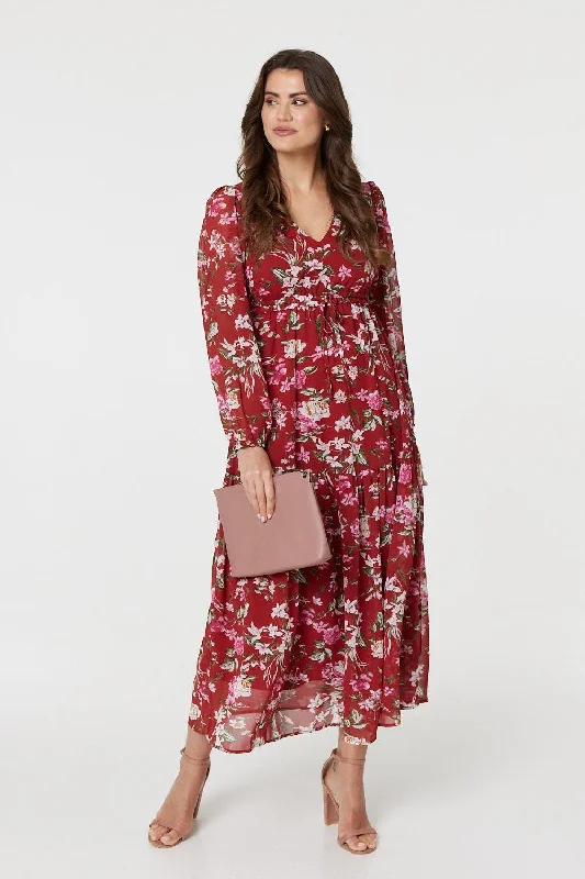 Maxi dresses with ribbed textures for a unique and tactile lookFloral Long Sleeve Tiered Maxi Dress