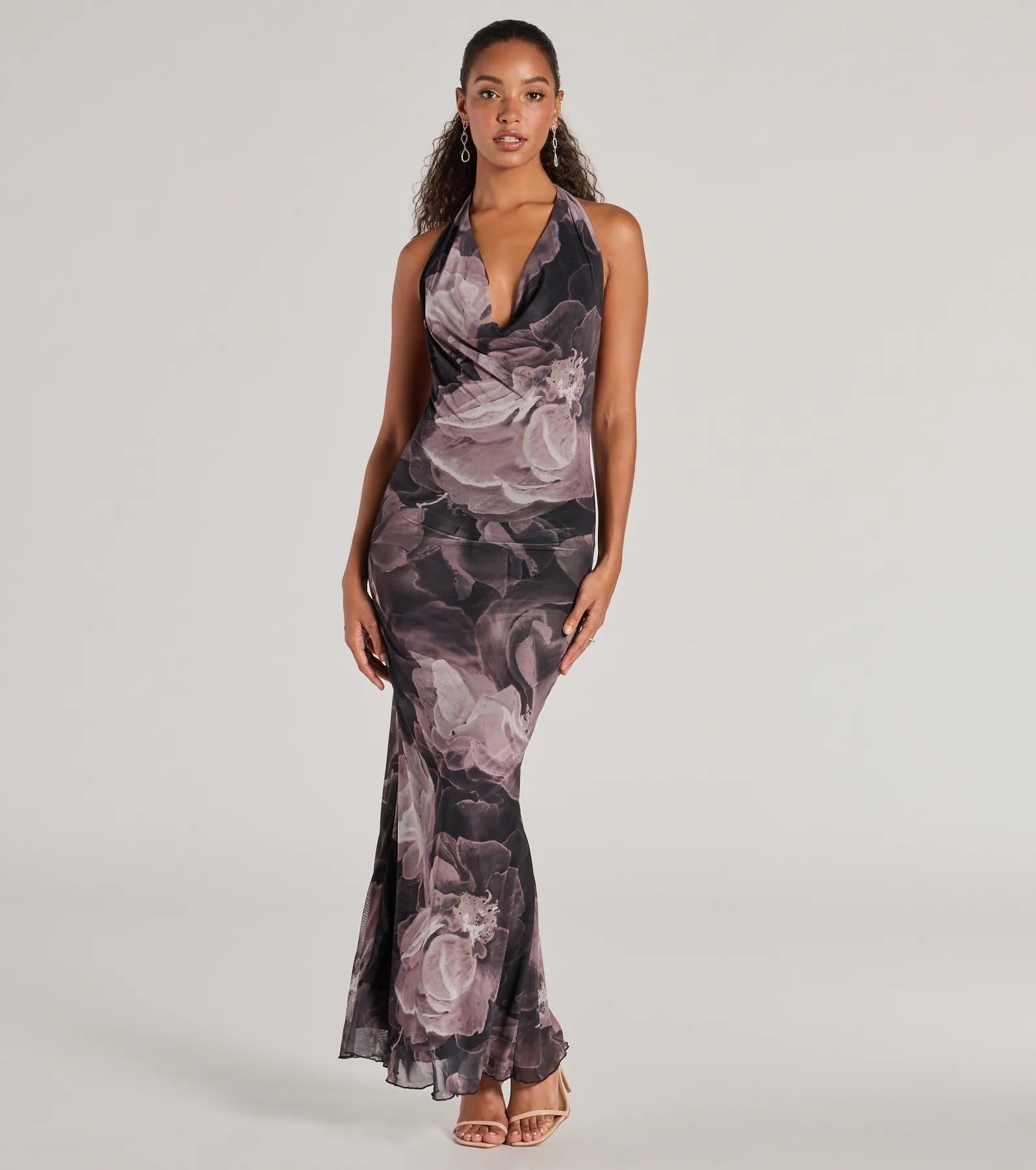 Maxi dresses with side slits for a touch of allureDrama-Worthy Abstract Floral Mesh Maxi Dress