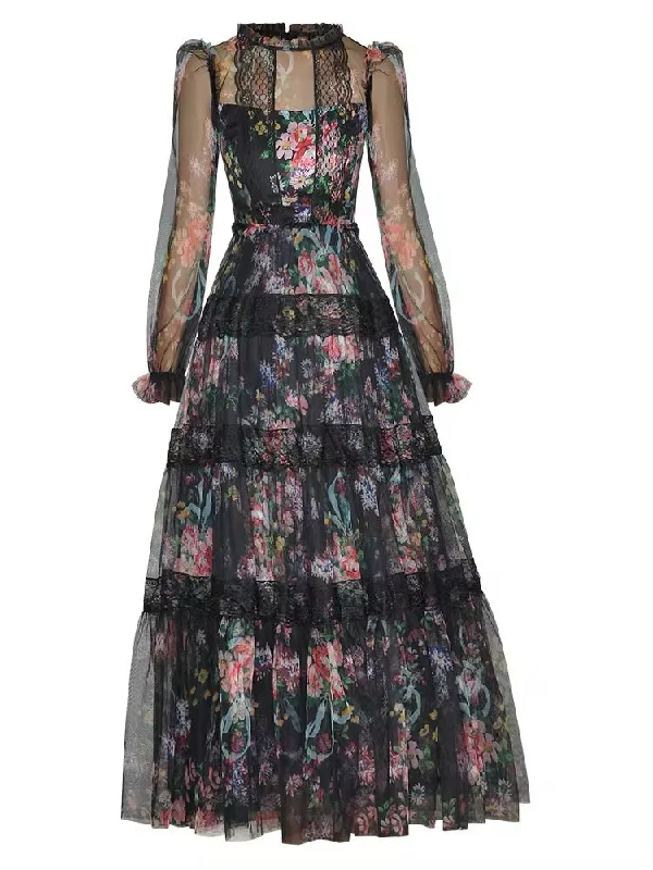 Ruffled maxi dresses with a tiered skirt for added volumeDRESS STYLE - NY940