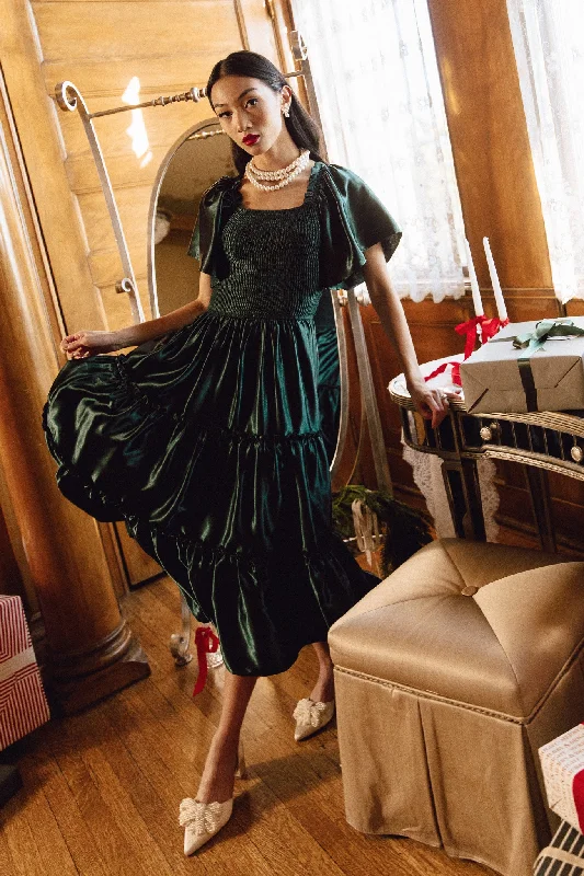 Maxi dresses with a pleated skirt for a timeless and elegant appearanceEllie Dress in Emerald Satin
