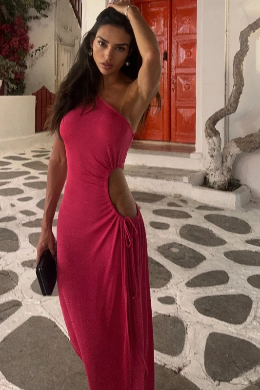 Denim maxi dresses with frayed hems for a casual lookElvenia Pink Slinky Cut Out Dress