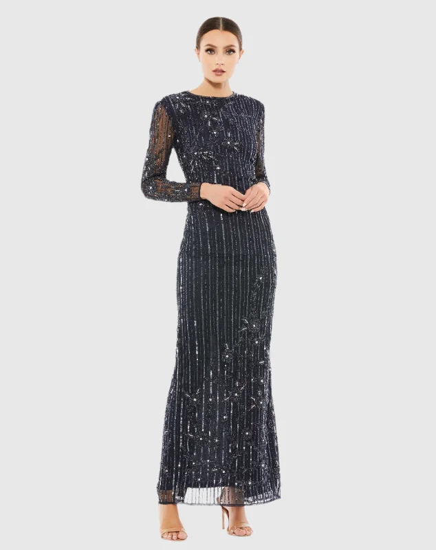 Linen maxi dresses for a breathable and lightweight summer optionEmbellished High Neck Illusion Long Sleeve Gown Linen maxi dresses for a breathable and lightweight summer optionEmbellished High Neck Illusion Long Sleeve Gown