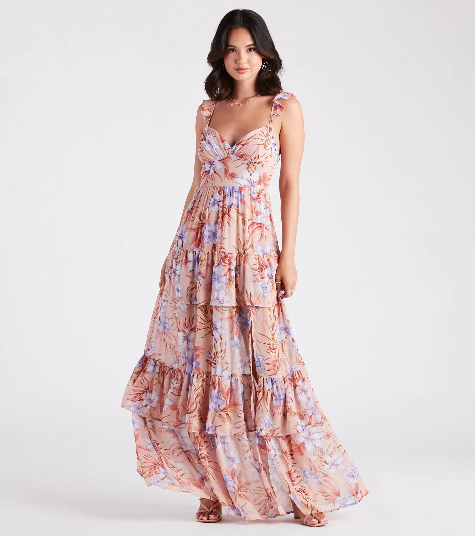 Maxi dresses with embroidered floral motifs for a unique designEnchanting Entrance Chiffon Floral Maxi Dress