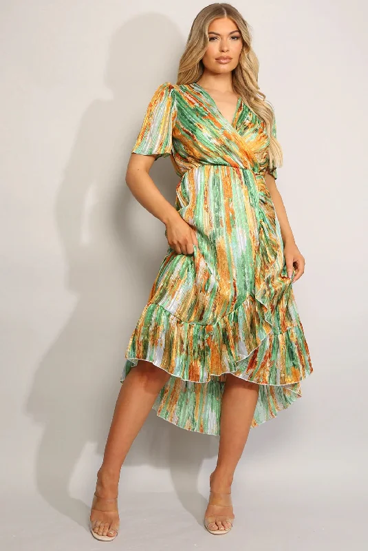 Printed maxi dresses with abstract patterns for an artistic lookEsme Green Wrap Style Frill Hem Midi Dress Printed maxi dresses with abstract patterns for an artistic lookEsme Green Wrap Style Frill Hem Midi Dress