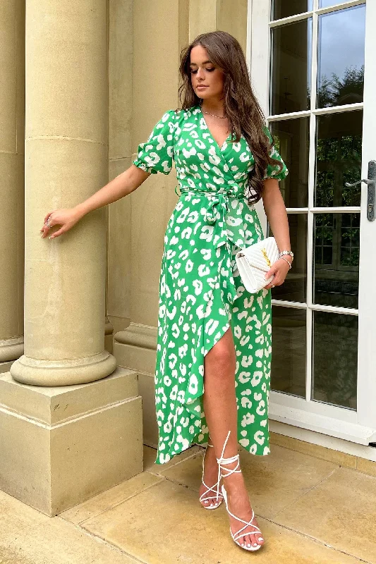 Maxi dresses with an empire waist for a flattering fit on all body typesFarrah Green Leopard Print Frill Hem Maxi Dress