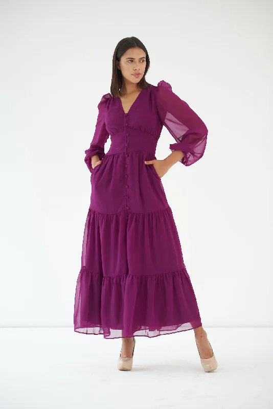 Linen maxi dresses for a breathable and lightweight summer optionViolet Fit and Flare Georgette maxi dress