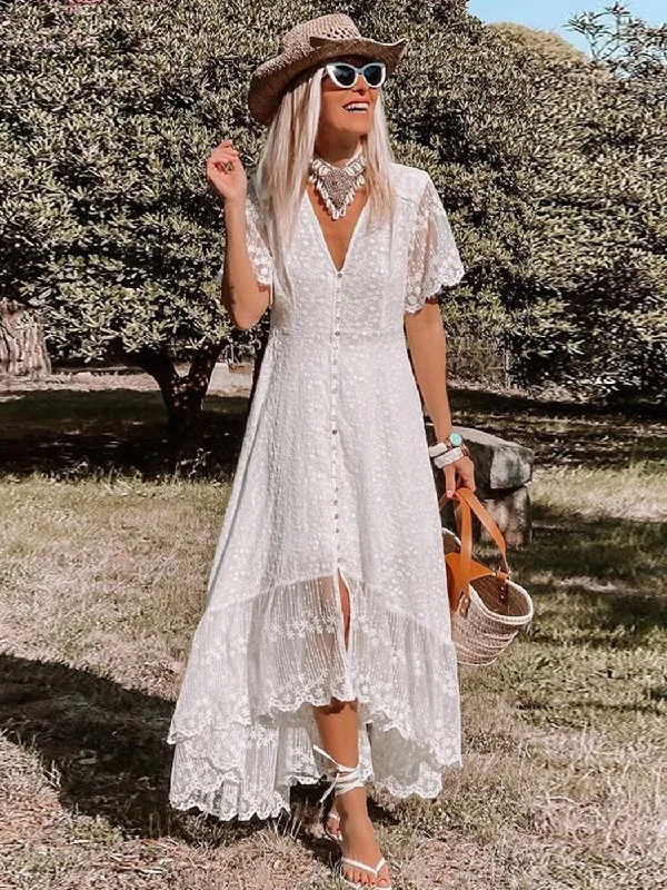 Maxi dresses with embroidered floral motifs for a unique designBerriesJam - Floral Vacation Lace Tunic Beach Dress