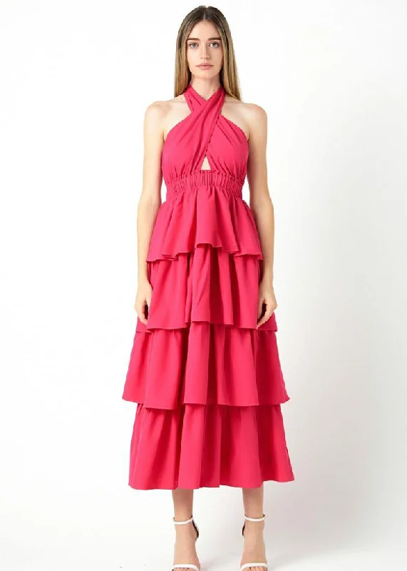 Plaid maxi dresses for fall fashion eventsGabriella Halter Neck Tiered Dress ***FINAL SALE***