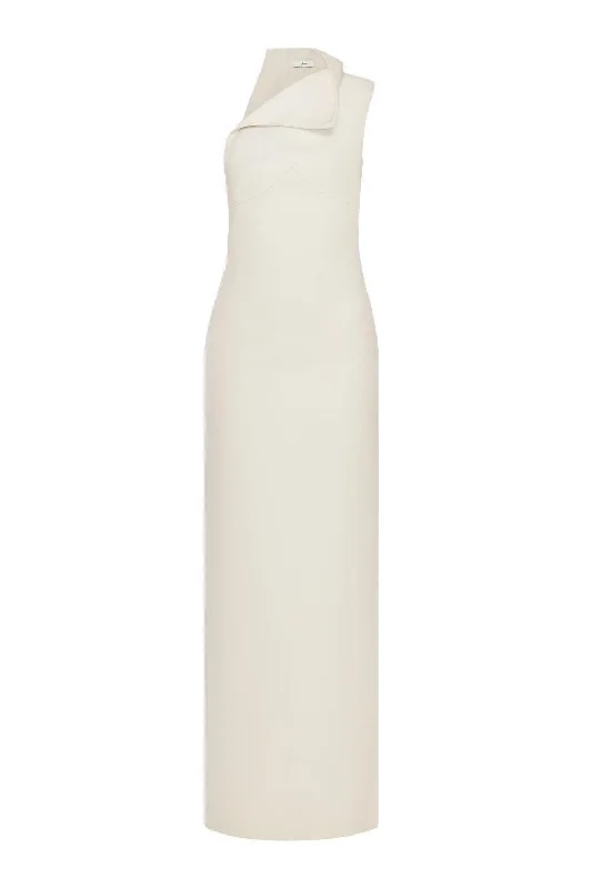 Ruffled maxi dresses with a tiered skirt for added volumeGoldie Sheath One Shoulder Satin Crepe Floor Length Dress