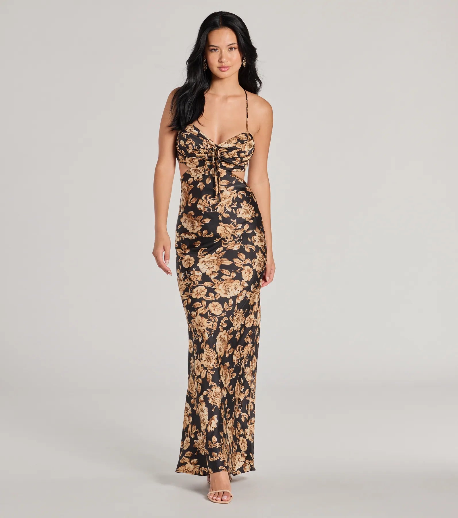 Maxi dresses with off - the - shoulder styles for a romantic and breezy lookGorgeous Bloom Floral Satin Maxi Dress