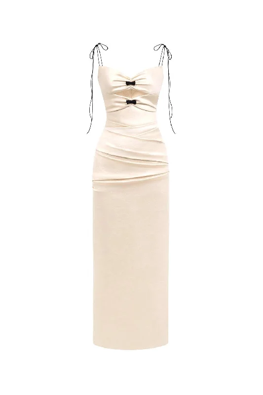 Strapless maxi dresses for a beachside vacationIvory Leather Effect Dress