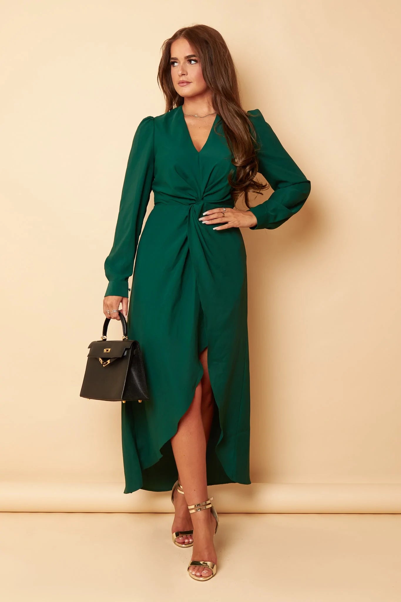 Maxi dresses with beaded embellishments for a fancy and luxurious eventJackie Emerald Green Twist Detail Midaxi Dress