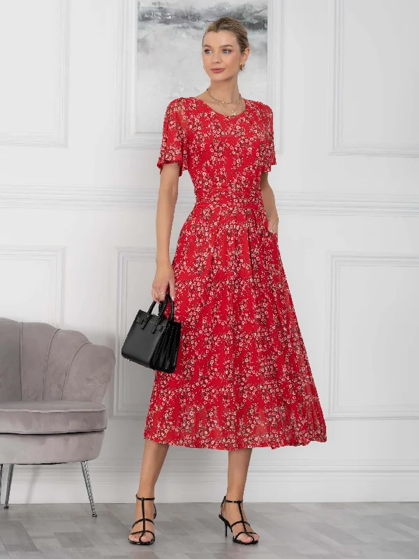 Maxi dresses with beaded embellishments for a fancy and luxurious eventJulita Mesh Dress, Red Floral