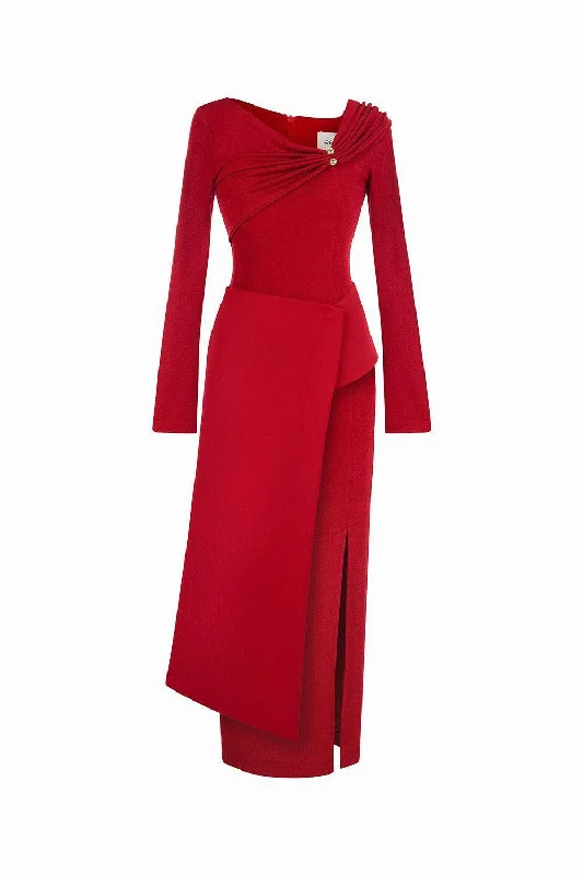 Maxi dresses with a cinched waist for a defined silhouetteLaly Sheath Extended Flap Spandex Taffeta Ankle Length Dress