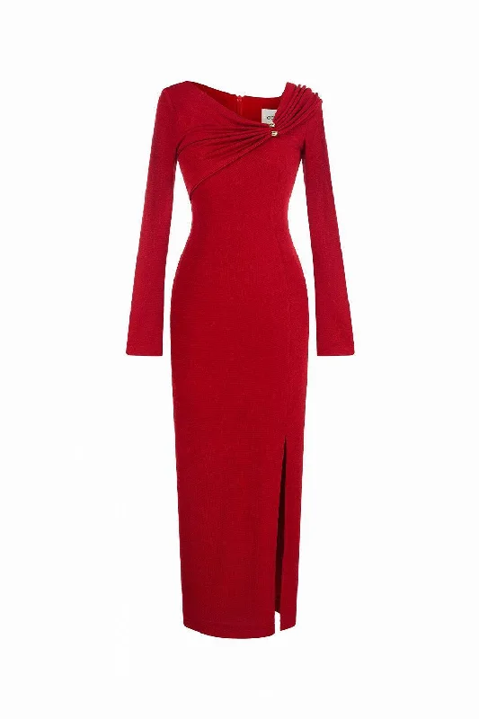 Maxi dresses with a gathered skirt for a voluminous and dramatic effectLaly Sheath Side Slit Spandex Ankle Length Dress