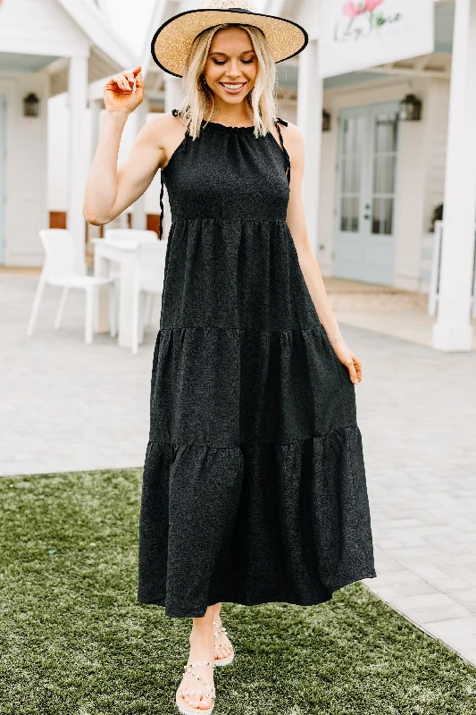 Plaid maxi dresses for fall fashion eventsLiving The Dream Black Tiered Maxi Dress