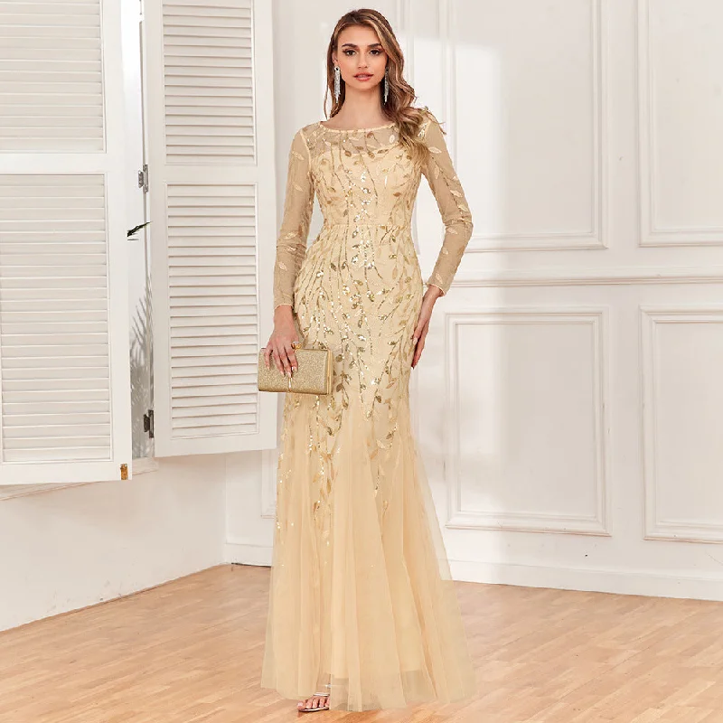 Maxi dresses with beaded embellishments for a fancy and luxurious eventLong Sleeve Mesh Sequin Slim Woman Dresses Formal Elegant Party Bridesmaid Dresses Maxi dresses with beaded embellishments for a fancy and luxurious eventLong Sleeve Mesh Sequin Slim Woman Dresses Formal Elegant Party Bridesmaid Dresses