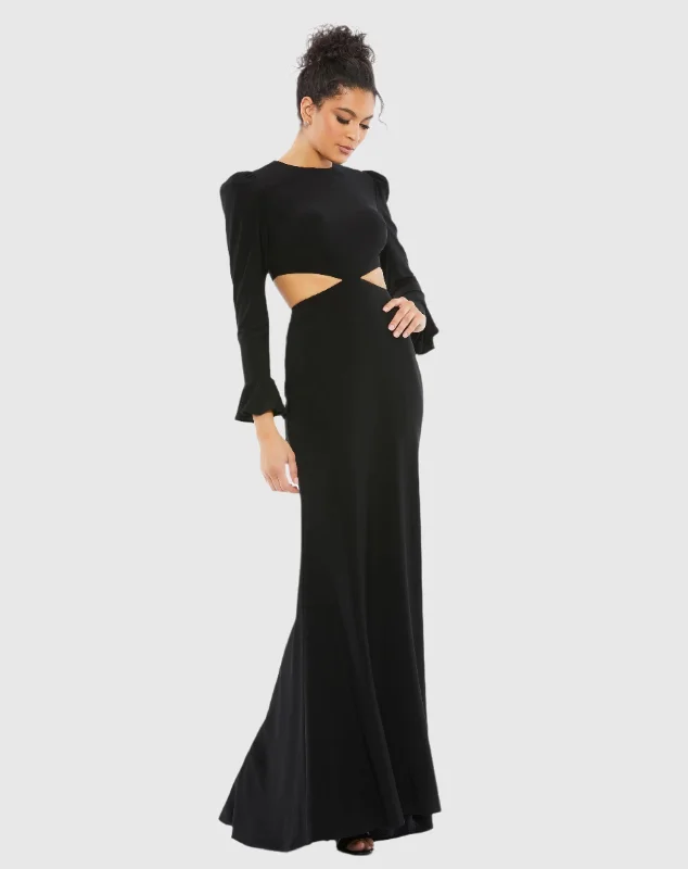 Maxi dresses with balloon sleeves for a vintage - inspired styleLong Sleeve Puff Shoulder Cut Out Gown