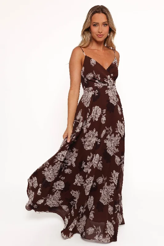 Plaid maxi dresses for fall fashion eventsMadilyn Maxi Dress - Brown Floral