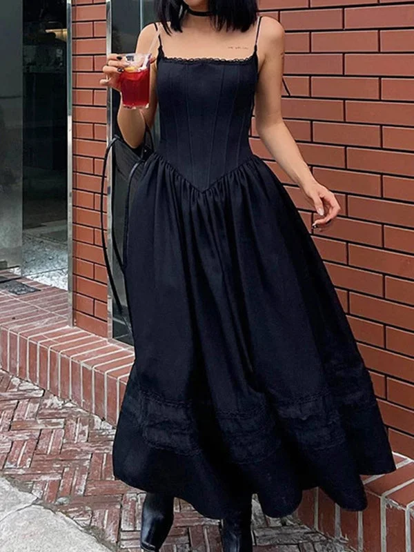 Maxi dresses with an asymmetric hem for a fashion - forward and eye - catching designLace Up Corset Black Maxi Dress