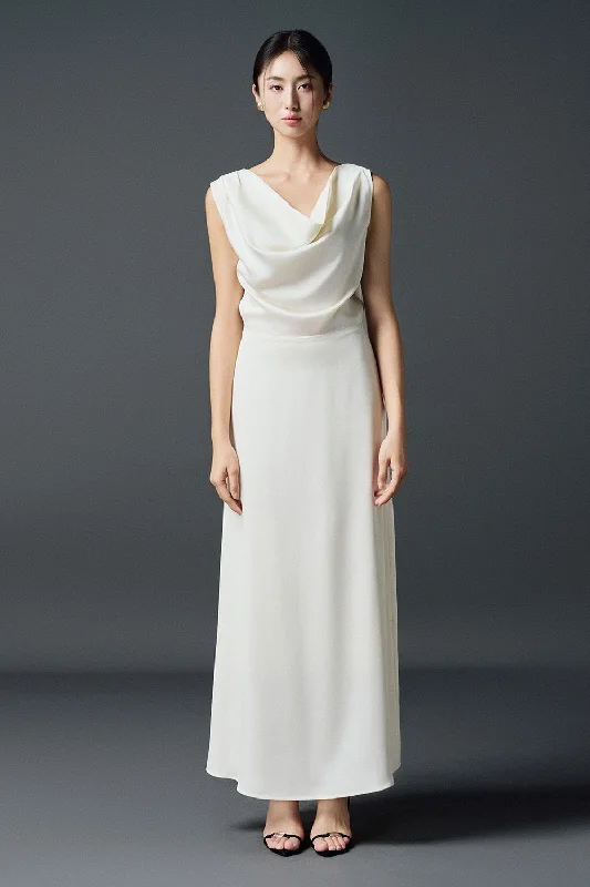 Maxi dresses with an asymmetric hem for a fashion - forward and eye - catching designMina A-line Cowl Neck Silk Linen Ankle Length Dress Maxi dresses with an asymmetric hem for a fashion - forward and eye - catching designMina A-line Cowl Neck Silk Linen Ankle Length Dress
