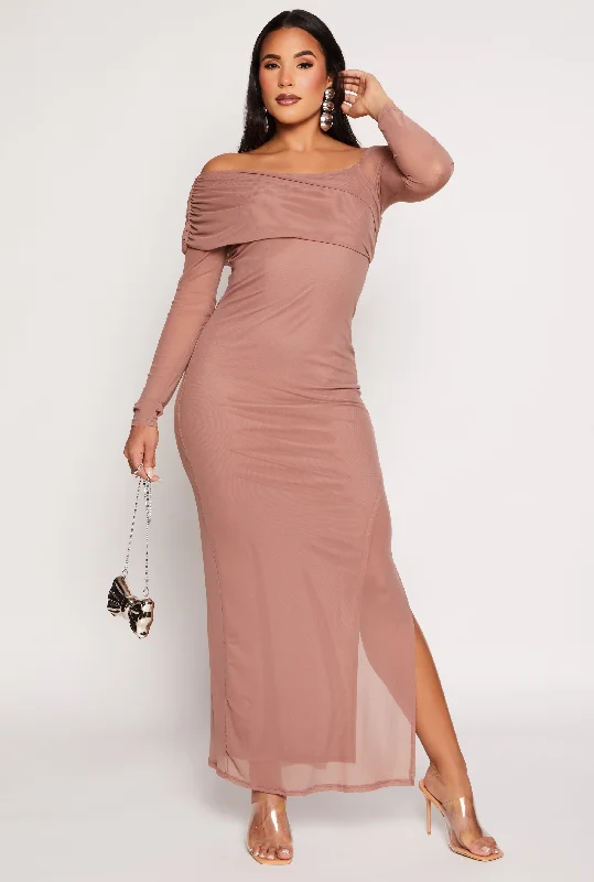 Velvet maxi dresses with long sleeves for winter weddingsHaute Monde Mesh One Shoulder Maxi Dress Velvet maxi dresses with long sleeves for winter weddingsHaute Monde Mesh One Shoulder Maxi Dress