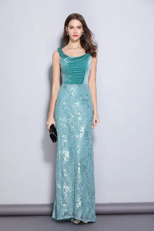 Maxi dresses with a cinched waist for a defined silhouetteFashionSierra - Lace Velvet Patchwork Elegant Maxi Long Designer Dresses