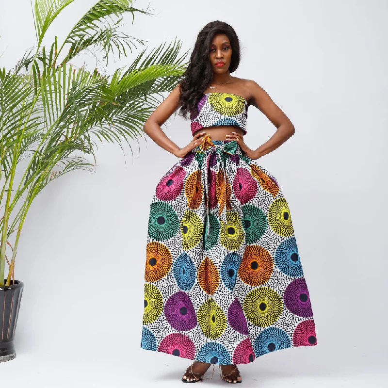 Maxi dresses with pom - pom trims for a playful and festive lookNew Arrive Fashion Ankara Pattern Top and skirt 2piece set African clothing for women long skirt