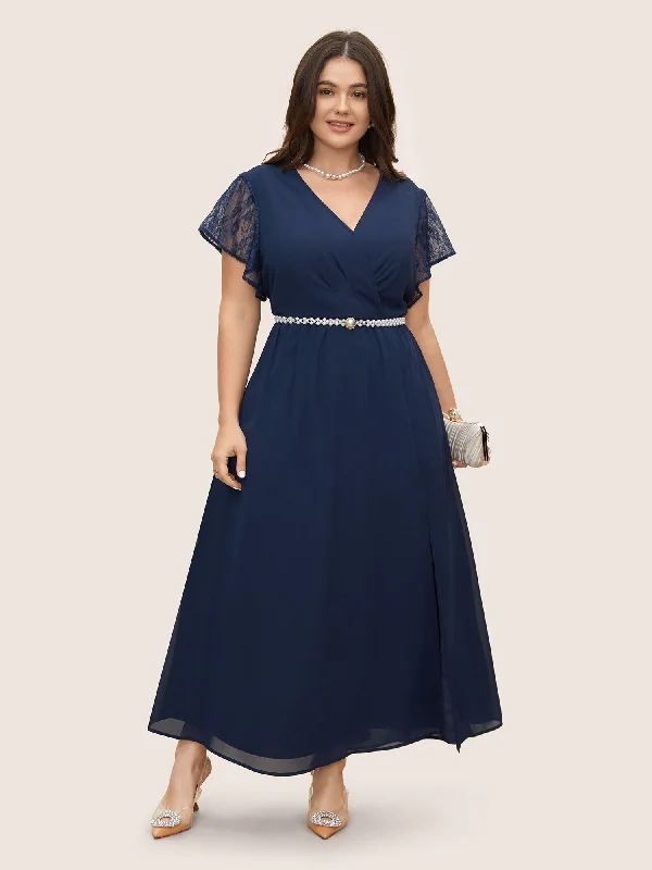 Strapless maxi dresses for a beachside vacationOverlap Collar Crochet Lace Mesh Dress