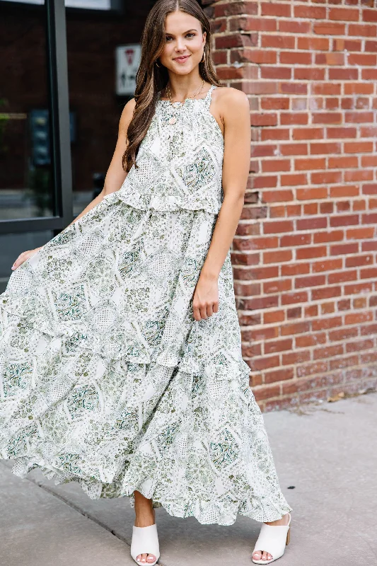 Floral print maxi dresses for summer garden partiesPut It All Together Olive Green Paisley Maxi Dress