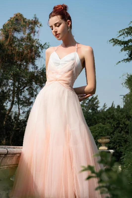 Maxi dresses with a ruffled neckline for a charming lookReverie Halter Sleeveless Tulle Ankle Length Dress