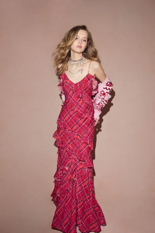 Maxi dresses with beaded embellishments for a fancy and luxurious eventRialto Silk Tartan Dress - CHEERY RED Maxi dresses with beaded embellishments for a fancy and luxurious eventRialto Silk Tartan Dress - CHEERY RED