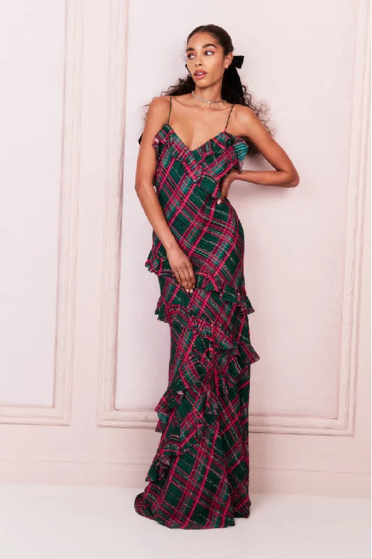 Satin maxi dresses with a high - low hem for a modern twistRialto Silk Tartan Dress