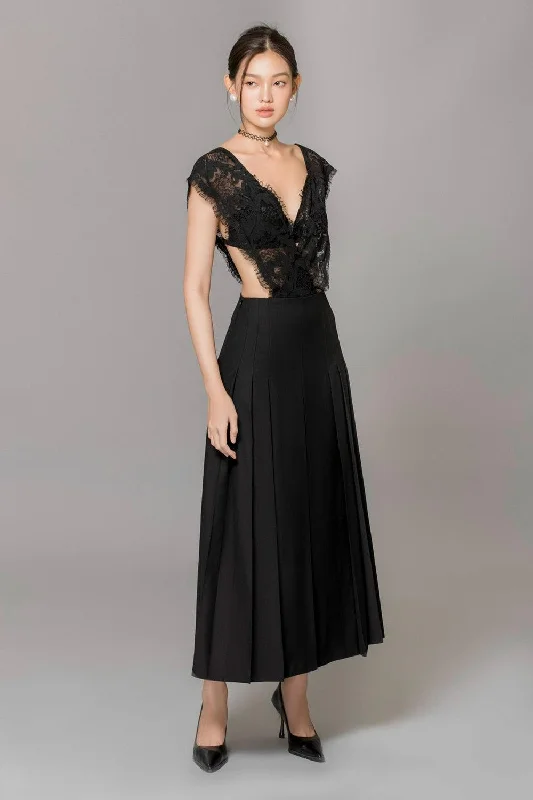Maxi dresses with polka dot prints for a playful styleRivka Pleated V-Neck Poly Wool Ankle Length Dress