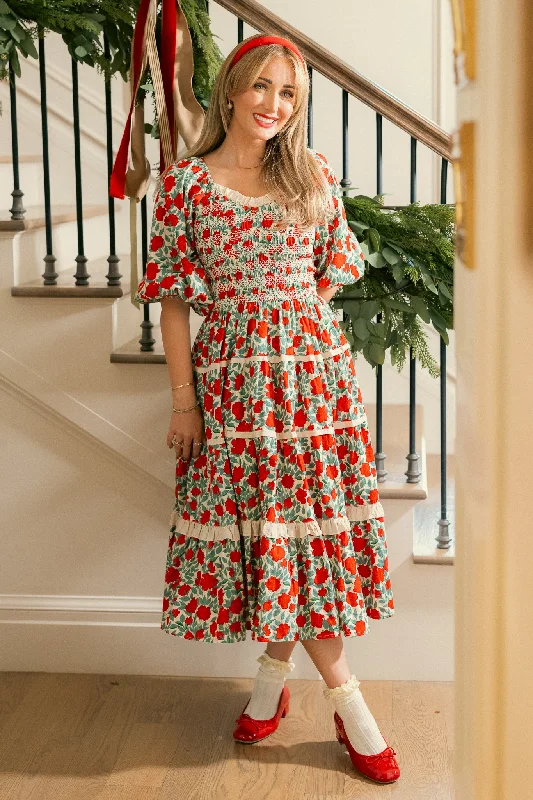 Maxi dresses with balloon sleeves for a vintage - inspired styleRoselyn Dress in Red Floral