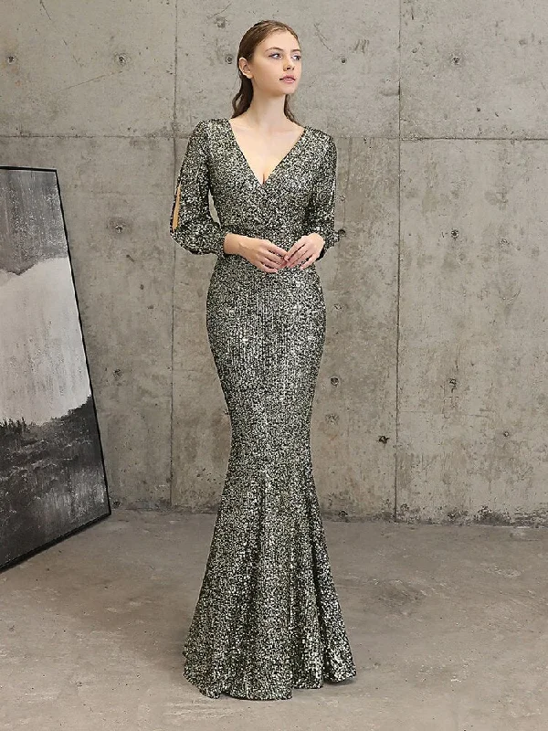 Strapless maxi dresses for a beachside vacationBerriesJam - Sexy V Neck Mermaid Long Formal Evening Dress