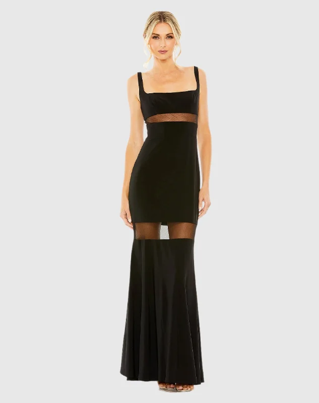 Cotton maxi dresses for a comfortable and everyday - wear optionSheer Mesh Panel Detail Column Gown
